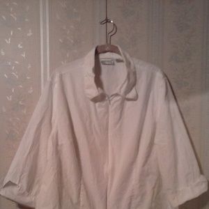 *WHITE HIDDEN ZIPPER UP 3/4 SLEEVE COLLAR SHIRT